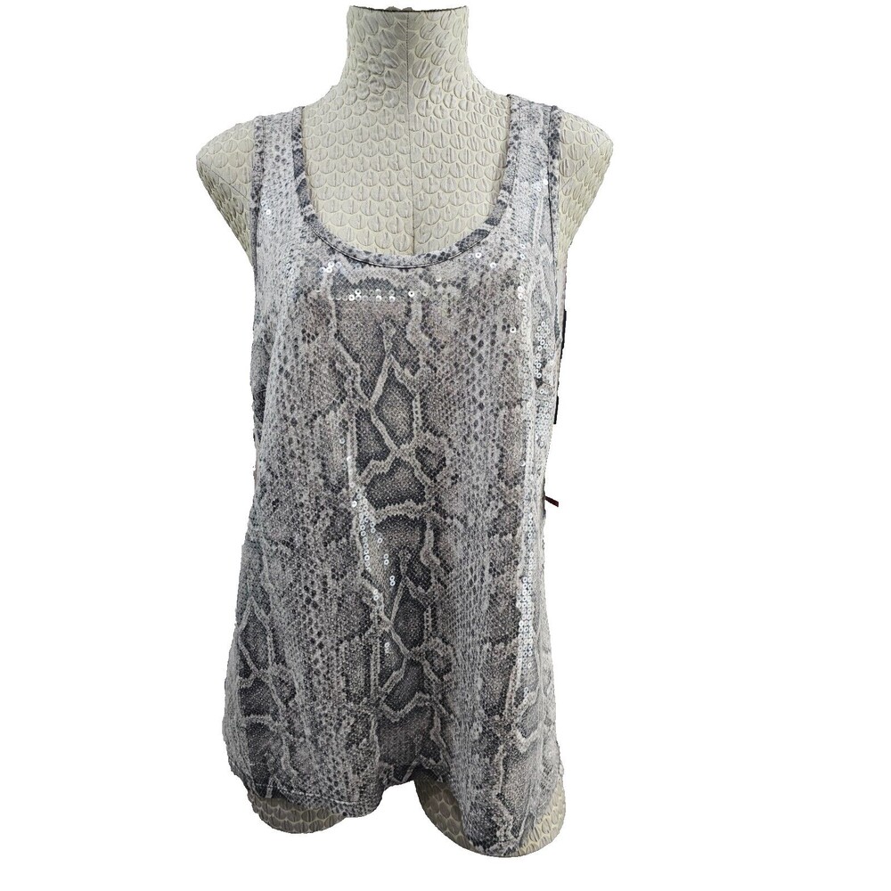NEW INC M Snake Skin Sequin Tank‎ Top Blouse Shirt Party Metallic Shimmer